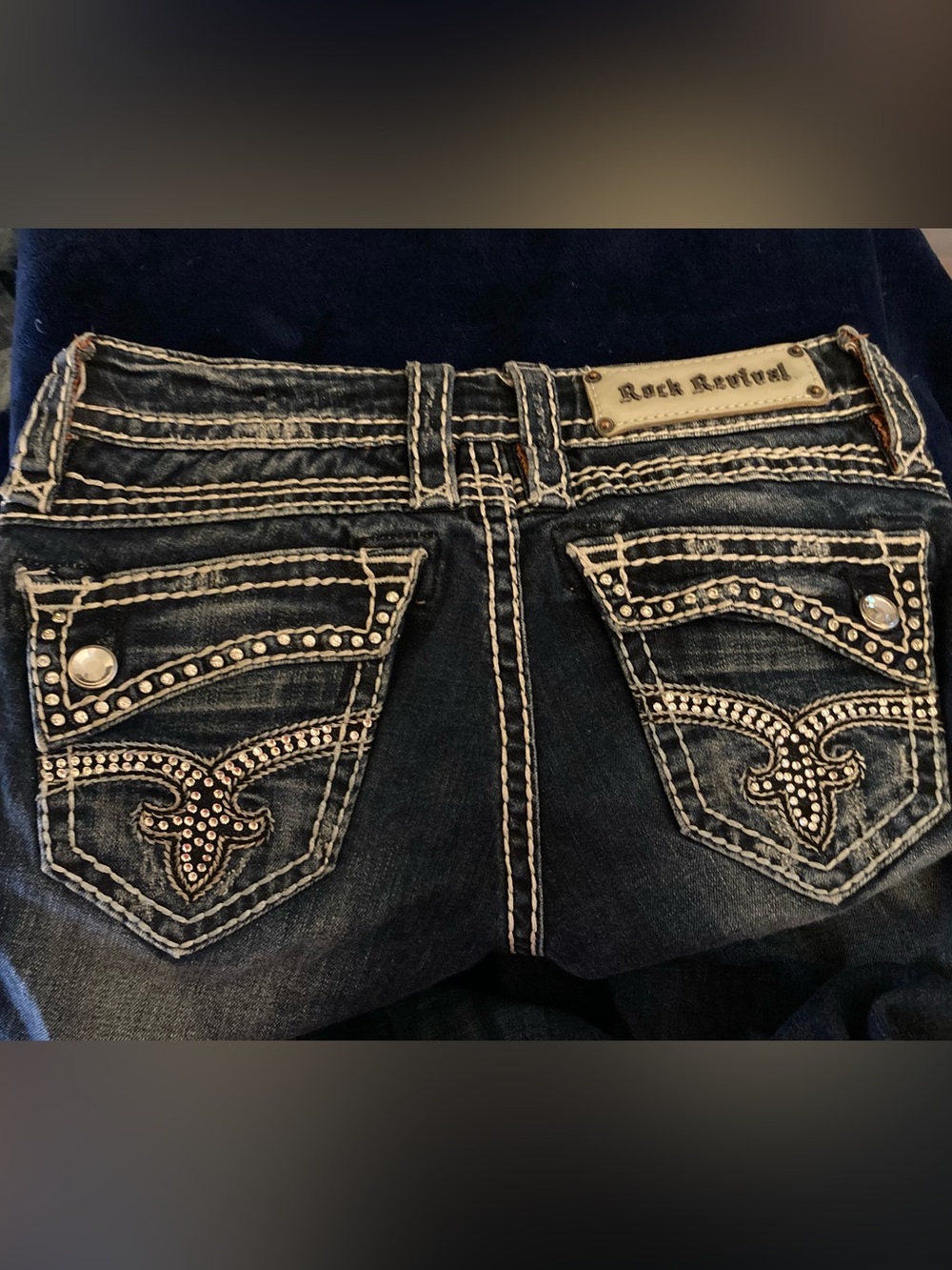 ROCK REVIVAL Johanna Dark Blue Rhinestone Skinny Jeans - Size 25 - Picture 2 of 11